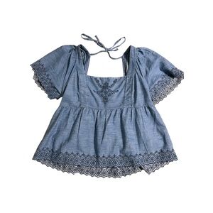 NWOT Old Navy Womens Boho Chambray Denim Flutter Sleeve Top Shirt Tie Back